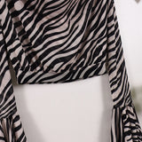  MQTIME  -  Hot-selling Autumn New Product, Open-button Slanted Shoulder Printed Mesh Yarn, European  Horn Sleeve Set Cw99496