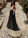 MQTIME  -  Sexy Dress Women Fashion Jacquard Patchwork See Through Backless Low-Neck Sleeveless Trend Vacation Party Bodyocn