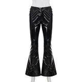 MQTIME  -  Fashion 90s Punk PU Leather Low Rise Pants for Women Gothic Outfits Skinny Flare Pants Club Party Streetwear