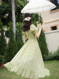 MQTIME  -  French Style Summer Women Green Fairycore Dress Square Collar Solid Sweet Travel Holiday Dress Stylish Ruffles Feminine Dresses