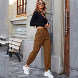 Mqtime Cargo pants for women  high-waist loose casual trousers straight leg multi-pocket fashion women street outdoor sports pants