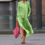 MQTIME  -  Sexy Leopard Printed Long Sleeve Vestidos Dress Fashion Stand Collar Loose Commute Robes Elegant Lady Pocket Side Split Dresses