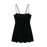 MQTIME  -  Velvet Halter Dress Black Sexy Slim Fit Elegant Straight Collar Waist Cinched Short Dresses Camisole Evening Gown Women's Wear