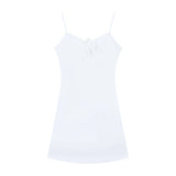 MQTIME  -  Summer White Belted  Knot Strap Dr Women's A-Line  Skirt Slimming Effect Korean Sle Commute