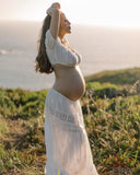 MQTIME  -  ﻿ Boho Maternity Dress Photoshoot One-shoulder Floral  - Bohemia Photography Summer Maxi Dress for Pregnancy Photo Gown Loose Fit