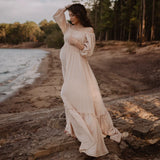 MQTIME  -  Bohemian Pregnancy Dress Vintage Comfortable Linen Cotton Off Shoulder Long Sleeved Dress Boho Style Baby Shower Dress