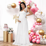 MQTIME  -  Maternity Summer Photography Dress Sleeveless Off Shoulder Soft Tulle Women Pregnancy Gown for Baby Shower Photoshoot