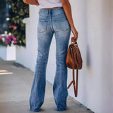 MQTIME  -  Women High Waist Elastic Jeans Flare Leg Fashion Full Length Jeans High Street Slim Fit Bootcut Jeans
