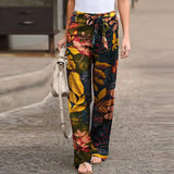 MQTIME  -  Women S Printed Cotton Linen Casual Pants Elastic Waist Comfortable Loose Fit Long Trousers Ready To Ship Stock Available