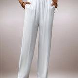 MQTIME  -  White Elegant Wide Leg Pants Women's Loose Casual Cotton Drawstring Trousers Comfortable All-Match High Waist Versatile Fashion