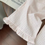 MQTIME  -  Summer 2025 Children Girl 2PCS Clothes Set Cotton Knotbow Short Sleeve Top For Baby Girl Pink Pink Wide Leg Pant Kid Girl Outfit