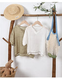 MQTIME  -  100% Ramie Drop-Shoulder Loose Kid's Short-Sleeve T-Shirt  Summer New Casual V-Neck Boys And Girl Shirt Simple Children's Tops