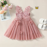 MQTIME  -  0-4Y Princess Toddler Girl Summer Dress Sleeveless Ruffles Lace Tulle Party Sundress with Butterfly Wings