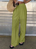 MQTIME  -  Fashion Holiday Loose Straight Long Pants Embroidered Hollow Spring Summer Pants Casual Elastic Waist Solid Color Women's Pants