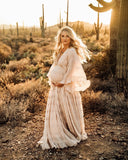 MQTIME  -  Lace Ruffle Maternity Photography Props Long Maxi Dresses Baby Shower Pregnancy Photo Shoot V Neck Chiffon Bridal Gown Wedding