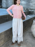 MQTIME  -  Chic Lace Patchwork Elastic Waist Trousers Women Elegant High-waisted Lace-up Loose Wide Leg Pants Lady Street Chic Bottom