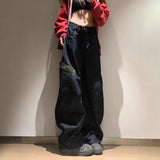  MQTIME  -  Vintage Spliced Leopard Pockets Jeans Loose Wide-Leg Denim Pants Safari Hip Hop Spliced Casual Punk Grunge Trouswers Korea Women