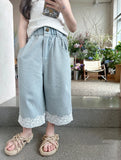 MQTIME  -  Fashion Baby Girl Princess Wide Leg Lace Bottom Jeans Pant Cotton Infant Toddler Child Loose Denim Trousers Baby Clothes 1-10Y
