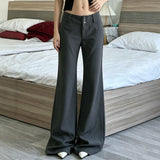 MQTIME  -  Y2K American Old Money Three Button Low Waist Slimming Slightly Flared Suit Pants Women Low Waist Loose Floor Hugging Wide Leg
