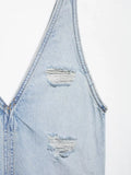  MQTIME  -  Vintage Women's Denim Halter Dress Sleeveless Perforated V-Neck Long Summer Dress for Ladies Holiday Fashion