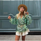 MQTIME  -  ﻿ Luxury Sequin Oversized Wrap Jacket Fringe Trim Tie-Waist V-Neck Sparkly Coat Women's Casual Party Club Streetwear Outfits