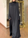 MQTIME  -  Women Indie Folk Solid Color Evening Maxi Dresses 2024 New Spring Flared Sleeves High-neck Muslim Dress Robe Vestioes