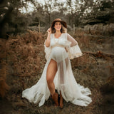  MQTIME  -  Summer Dot Tulle Maternity Photo Shoot Dresses See Through Tulle Boho Style Pregnancy Photography Dress