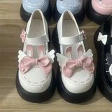 MQTIME  - Sweet Girls Bow Mary Jane Pu Leather Shoes Women's Summer Lolita Jk Uniform Shoes Platform British Style Lolita Shoe