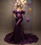 MQTIME  -  Dark Purple Robe Maternity Dress for Baby Shower Mermaid Photo Shoot Vestiti Sposa Pregnant Women Gowns Customized