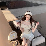 MQTIME  -  Women Knitting Top Off The Shoulder Sweater 2025 Women's Pure Desire Knit Top Designer Off Shoulder Bow Detail Slim Fit Sweater
