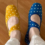 MQTIME  -  Polka Dots Mary Janes Shoes for Women Leather Sqaure Toe Elegant Red Ballet Flats Ladies Comfortable Buckle Strap Soft Loafers