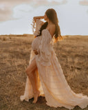 MQTIME  -  Lace Ruffle Maternity Photography Props Long Maxi Dresses Baby Shower Pregnancy Photo Shoot V Neck Chiffon Bridal Gown Wedding