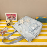  MQTIME  -  Korean Style Clear Window Pocket Tote Bag Women Star Pendant Large Capacity Daily School Handbags Fashion Shoulder Bags
