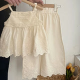 MQTIME  -  New Summer 2-7Yrs Children Clothes Suit Sleeveless Cotton Solid Color Vest+Pants Baby Girls Clothing Set Korean Style