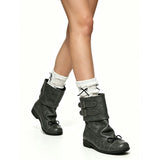 MQTIME  -  Vintage y2k Slouch Mid Calf Boots Women Shoes Retro Low Heel Comfortable Walking Casual Boots Wide Legs Fitting