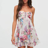 MQTIME  -  Sweet 2025 One Shoulder Mini Ruffles Dress Elegant Summer Floral Print Tie-up Party Dress Simple Women Backless Beach Dress New