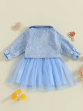MQTIME  -  Toddler Girl Autumn Ensemble Quilted Long Sleeve Jacket paired with Tulle Patchwork Cami Dress for a Stylish Look