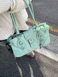  MQTIME  -  Korean Y2k Retro Pu Leather Large Capacity Handbag Mint Green Underarm Shoulder Bag Lipstick Wallet Storage Bags Woman Bag