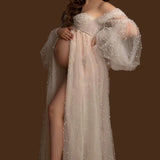 MQTIME  -  Maternity Pearl Dress Gown Maternity Pregnancy Tulle Dresses For Photo Shoot Clothes