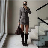  MQTIME  -  Elegant Plaid Women Set Slim Long Sleeve Lapel Button Coat Sexy Hip Package Skirts 2026 Spring Autumn Fashion Lady Outfit New