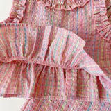 MQTIME  -  Children's Clothing Sets Plaid Print Sleeveless Top + Wide Leg Pants + Shorts 3 Pcs Sets Girls Clothes 2 To 8 Years Outfit Sets