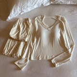 MQTIME  -   Modal 2Pcs Pajamas Set Woman Nightwear Pijama Spring Autumn Long Sleeve With Cup Home Wear Pyjama Femmes Lounge Wear