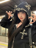 MQTIME  -  New Leopard Print Fake Two Piece Double Zip Hoodie Streetwear Retro Harajuku Gothic Y2K Women Long Sleeve Zip Hoodie Long Sleeve