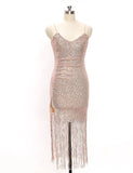 MQTIME  -  Spaghetti Strap Sequins Women's Bandage Dress Deep-V Neck Backless Bandage Gown Multiple Colors Sleeveless Party Skirt In Stock