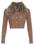 MQTIME  -  Vintage Winter Patchwork Turn Down Collar Long Sleeve Single Breasted Knitted Cardigan