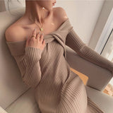 Mqtime Knitted Dress For Women In Autumn And Winter, High-End Design, Gentle And Unique Style, One Shoulder Slim Fitting Wa