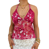 MQTIME  -  Summer Sexy Sequin Embroidery Glitter Tops Women V Neck See Through Sleeveless Backless Tops Female Lady Solid Party Streetwears