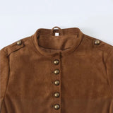 MQTIME  -  Women Fall Vintage Buttons Jacket Street Style Faux Suede Slim Jacket New Autumn Trendy Elegant Chic Dinner Jacket