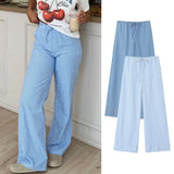 MQTIME  -  women's 2024 summer new loose casual pants elastic mid-waist wide-leg pants straight striped trousers 6929/410