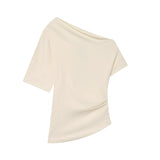  MQTIME  -  Women's Asymmetry Short Shirts & Blouses Top New Short Sleeve Ruched Fashion Streetwear Casual Chic Blouse Tops